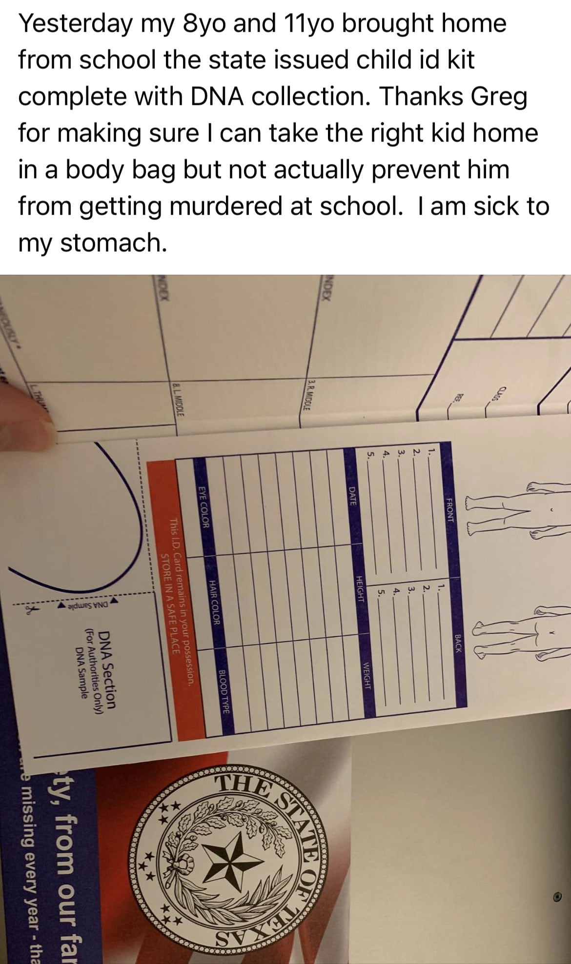 Send DNA kits home to parents to identify their children's bodies